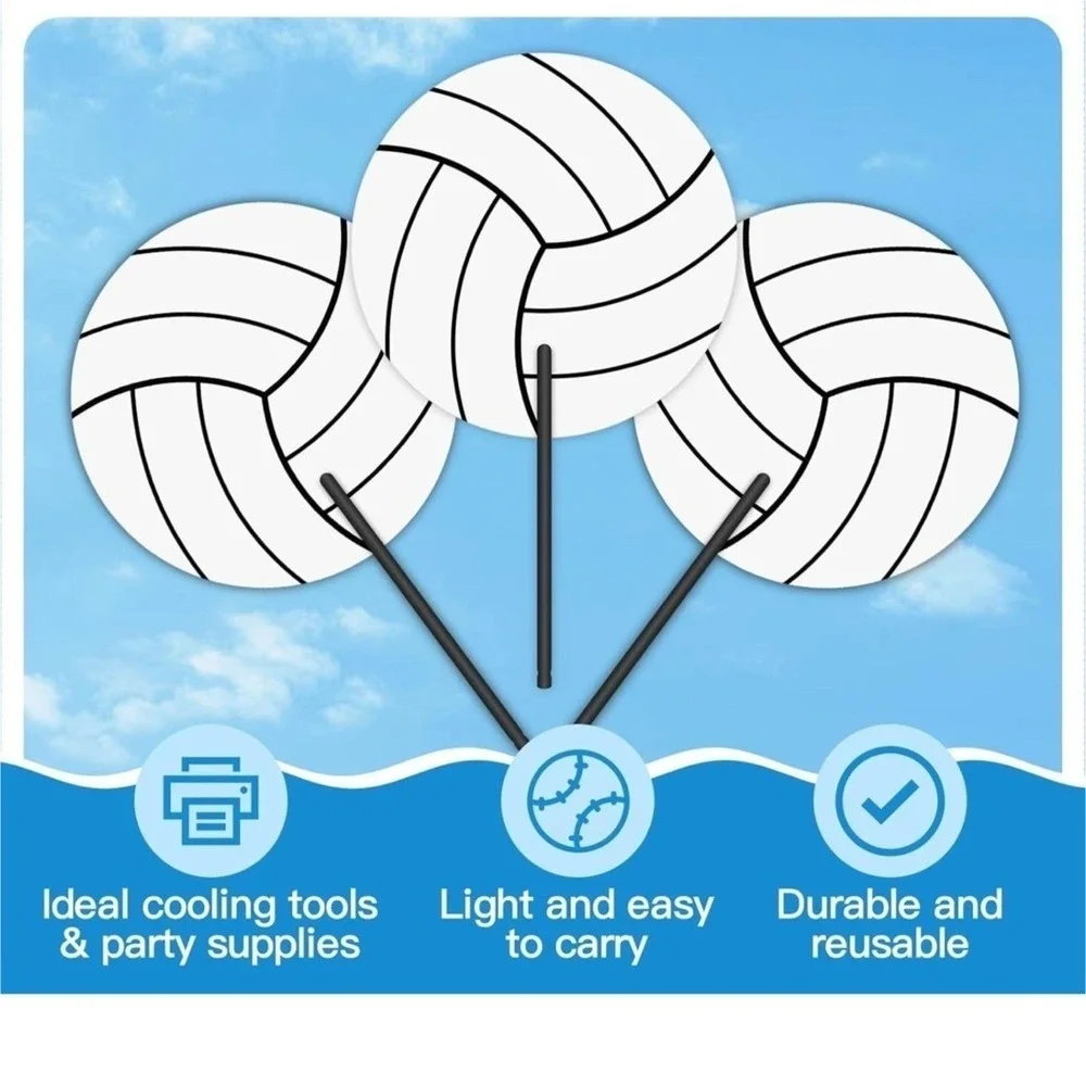 Volleyball Handheld Fans Set of 10 White Black Sports Party Favors Team Spirit